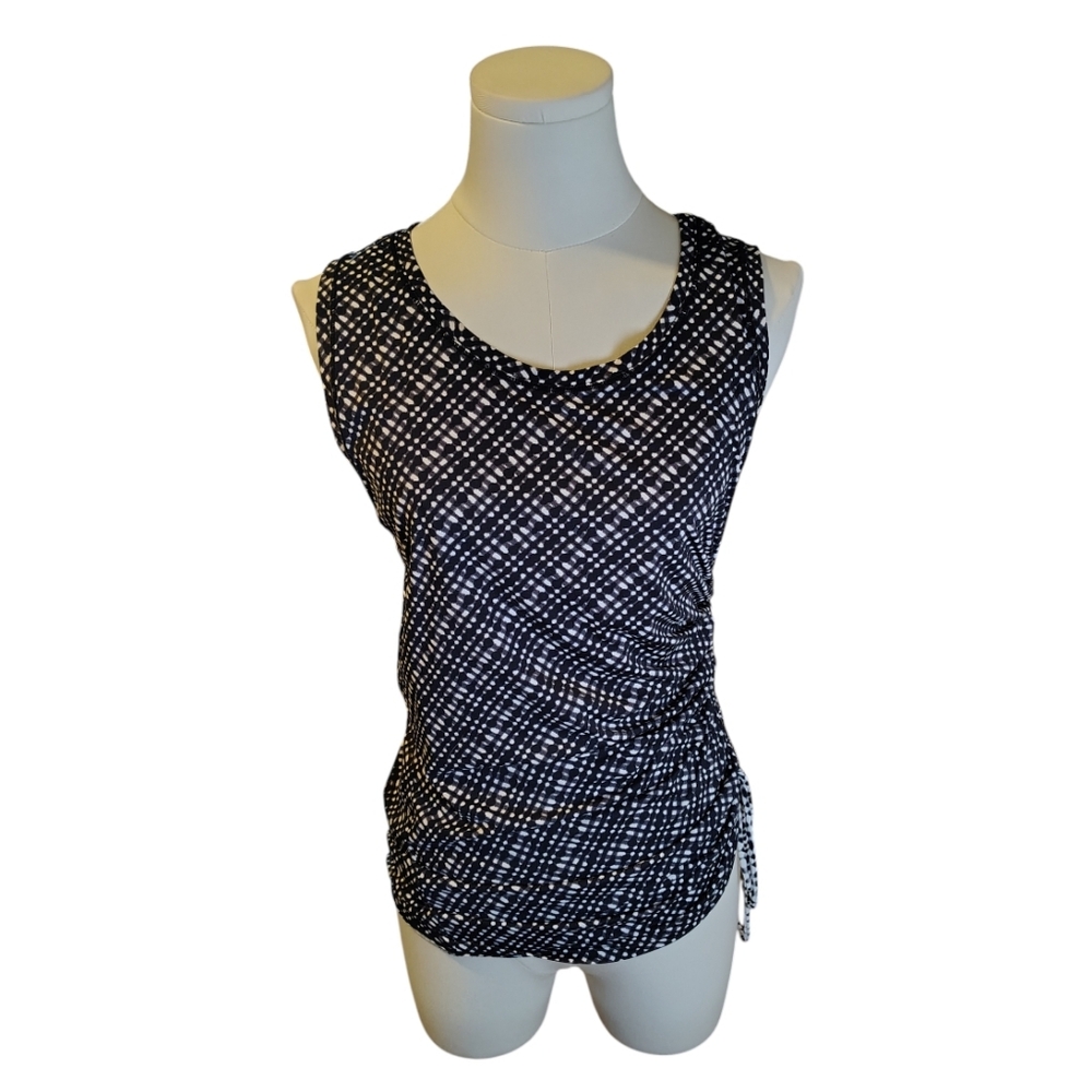Athleta Silky Black White Pebble Cinched Waist Sleeveless Blouse Size Medium